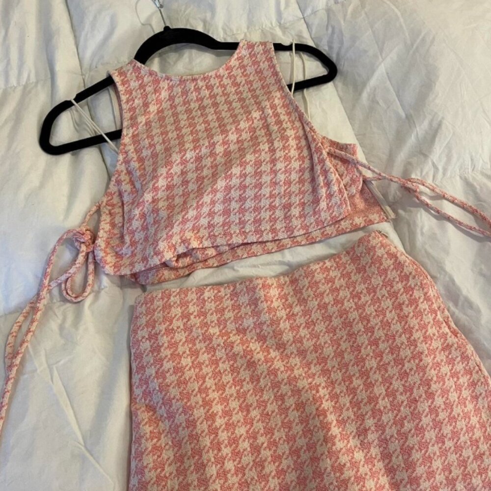 Zara pink gingham two piece skirt set